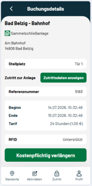 Buchungsübersicht in der App