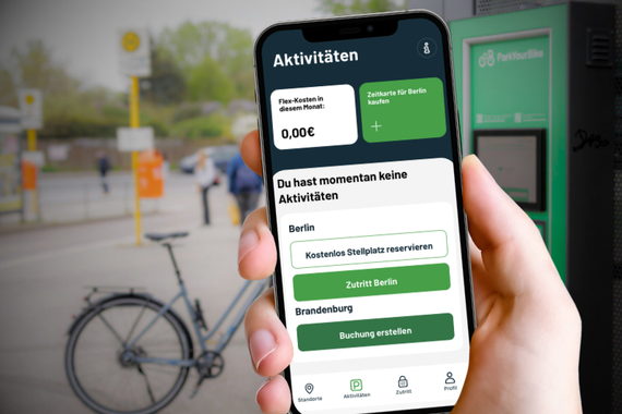 [Translate to English:] Screen ParkYourBike App Berlin Brandenburg