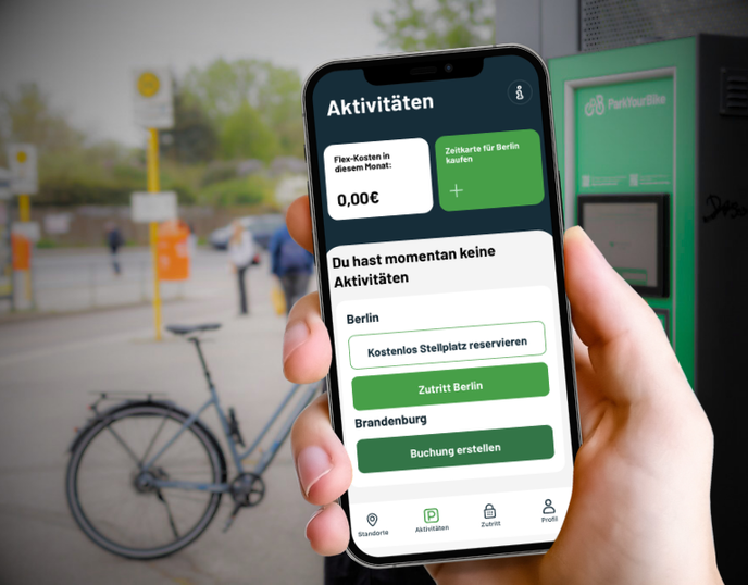 [Translate to English:] Screen ParkYourBike App Berlin Brandenburg
